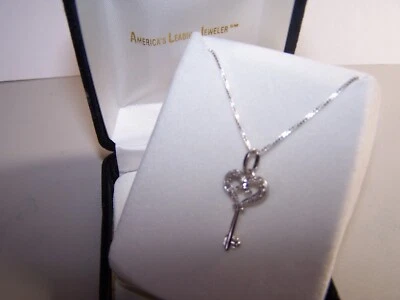 KAY/ZALES 12 DIAMOND "KEY TO MY HEART" STERLING SILVER PENDANT AND CHAIN - Image 1 of 4