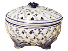 Plat vintage avec couvercle céramique bleu floral fabriqué à la main pour la maison et le jardin Chine