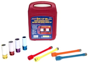 8 pcs 1/2" Drive Torque Extension Bar Stick & Thin Wall Deep Impact Socket Set - Picture 1 of 3