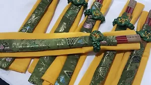 Hostess chopsticks Braided Napkin rings Sage Green Sleeves Set of 6 Vintage - Picture 1 of 4