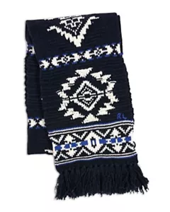 $148 Polo Ralph Lauren Men Wool & Nylon Geometric Ski Scarf,Navy/White, One Size - Picture 1 of 1