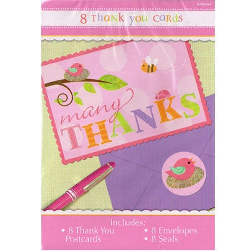 TWEET BABY GIRL THAN YOU NOTES (8) Shower Party Supplies Stationery Cards Pink - Image 1 of 1