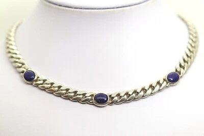 Quinn 925 Sterlingsilber Damencollier Panzerkette + Lapis Edelstein, L: 42,5cm - Bild 1 von 4