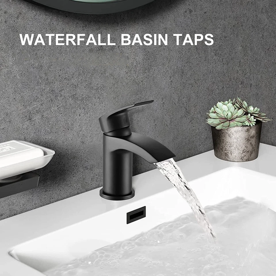 BATHWEST Waterfall Matte Black Bathroom Basin Sink Mixer Taps Mono Mixer Single Lever