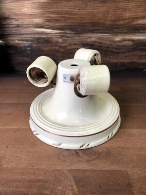 Lámpara de techo de pared de cerámica de porcelana antigua vintage salida 3 bombillas Foto 1 de 4