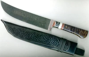 UZBEK NATIONAL KNIFE PCHAK HQ 100% HANDMADE DAMASCUS STEEL BURL HANDLE (601) - Picture 1 of 6