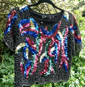 BOOHOO NIGHT ALEX EMBELLISHED SEQUIN BEAD CROP TOP MULTICOLOURED SIZE 10 BNWT - Picture 1 of 20