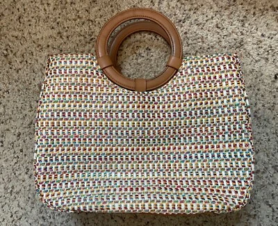 Cartera de mano multicolor fósil aspecto tejido bronceado asas redondas como está Foto 1 de 4
