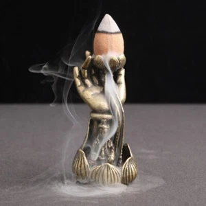 Brass Antique Buddha Hand Lotus Backflow Incense Home Decoration Incense Figurin - Picture 1 of 7