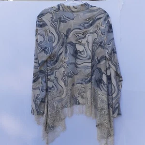 Womens Open Cardigan Sweater Lightweight Soft Knit Lace Blue Ivory Size S Boho - Picture 1 of 4