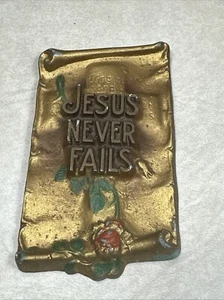 1930 Zondervan Publishing placa de metal versículo bíblico Jesús nunca falla - Imagen 1 de 23