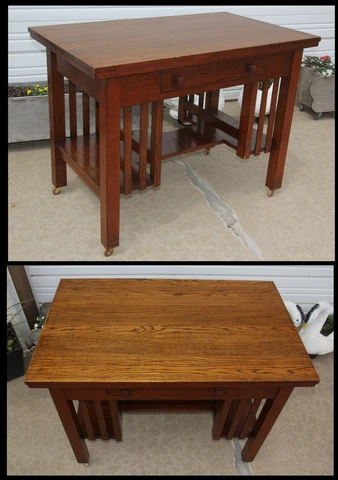 Antique Arts & Crafts Mission Oak Library Table SlatSide Bookshelves Desk Office Cover