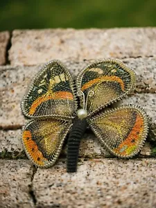 VINTAGE 1950er Jahre handgefertigte Draht umwickelt goldfarbene Seide Schmetterling Brosche Pin - Bild 1 von 5