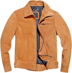 New Men's Suede Lambskin Leather Jacket Brown Biker Coat - Picture 1 of 5
