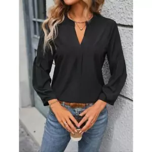 Ladies Pullover Tops Elegant Blouses For Women V Collar Loose Women Shirt Top - Picture 1 of 5