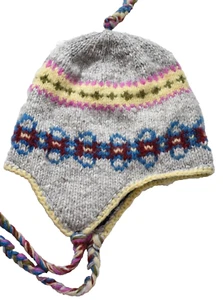 Beanie Hat 100% Wool Nepal Cap Earflap Fleece Lined Sherpa Nordic Fair Isle Knit - Picture 1 of 19