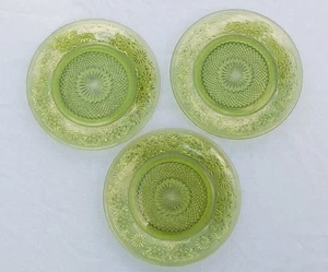 3 Dessert Plates ~ 7½" DAISY GREEN, Avocado ~ Indiana Sandwich Glass ~ Vintage - Picture 1 of 4