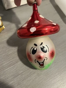 Vintage Hand Blown Glass Painted Ornament De Carlini Italy Clown Mushroom - Picture 1 of 10