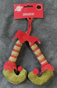 NEW CHRISTMAS ELF LEGS ORNAMENT! GREEN RED SILVER METALLIC FABRIC! - Picture 1 of 2