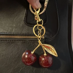 Glitter Red Cherry Charm Keychain | Aesthetic Fruit Bag Charm For Purse Or Keys - Picture 1 of 5