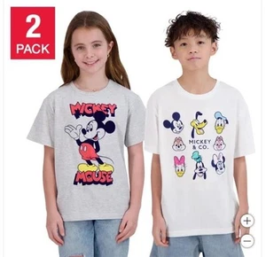 Mickey Mouse Boys Girls T-Shirts Gray Grey White 2-Pack Crewneck Short Sleeves - Picture 1 of 2