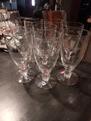 De colección 1950 Heisey Vidrio Transparente Rosebud Corte Tallo de Té Helado Lote de Ocho Piezas Foto 1 de 4