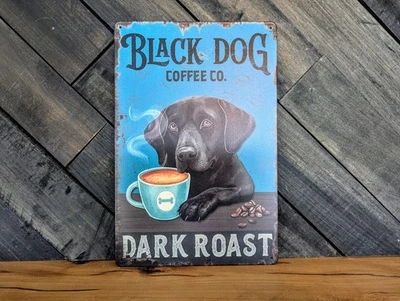 Placa Black Dog Coffee Co - Decoração de cozinha Labrador vintage - 8x12 pol - Imagem 1 de 2