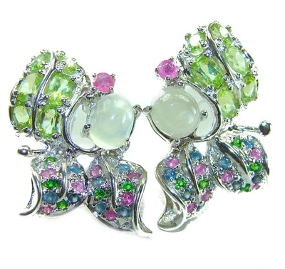 925 Sterling Silver Moonstone Earrings White Oval 9.2ct Handcrafted 1.5" - Image 1 of 4