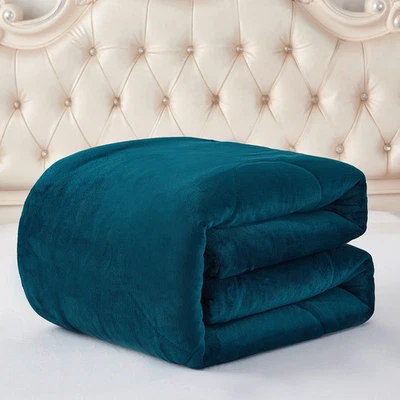 Fleece/ Sherpa Down Alternative 3-piece Comforter Set Teal Queen - Image 1 of 4