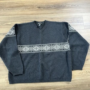 VINTAGE Eddie Bauer Pullover Herren XXL grau Wolle Nordic Schneeflocken Ski 90er V-Ausschnitt - Bild 1 von 7