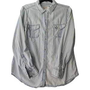 Arizona Jean Co Womens Denim Shirt LARGE Long Sleeve Blue Western Casual - Picture 1 of 6