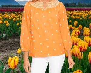 Talbots Embroidered Smocked Lined Top Sunrise PolkaDot Women's 3/4 Sleeve Large - Bild 1 von 9
