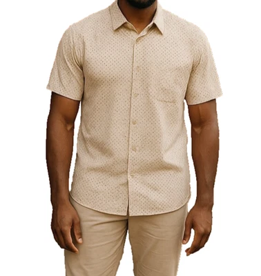 Perry Ellis Men’s Shirt L Tan Gray Dot Silk Button Front Pocket Casual EUC - Image 1 of 4