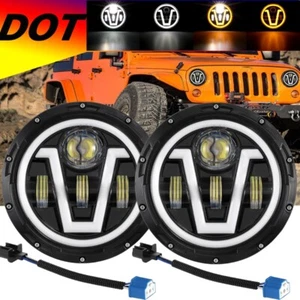Pair DOT 7" Round LED Headlights Hi-Lo Beam DRL for Jeep Wrangler TJ CJ JK LJ - Picture 1 of 12