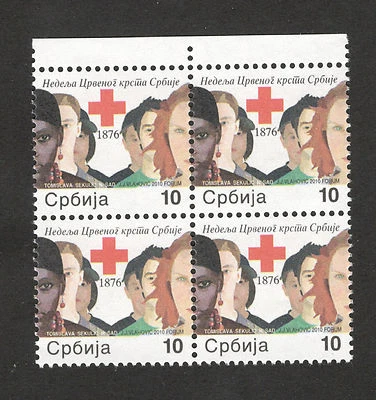 SERBIA-MNH** BLOCK OF 4 TAX STAMPS-RED CROSS-2010. - Image 1 of 2