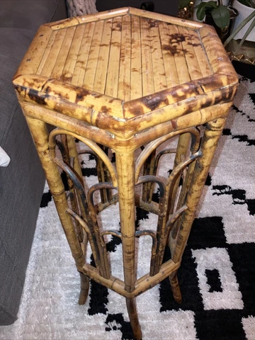 antique scorched bamboo octagon plant stand table Cover