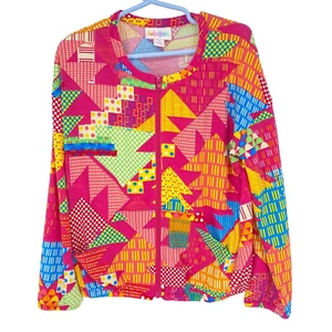 Lularoe KIDS Girls Size 8 Monroe Jacket Full Zip 90s Geometric Pattern, 1290 - Picture 1 of 4