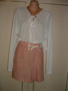 *PAPAYA *LINEN BLEND SHORTS WITH ELASTICATED WAISTBAND -PINK STRIPE -16-NEW. - Picture 1 of 7