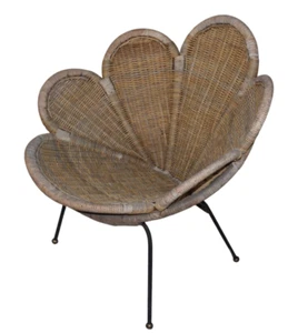 Vintage Mid Century 1960s Bohemian Wicker Rattan Flower Iron Chair Salterini  - Picture 1 of 7