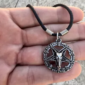 Baphomet Ziegenschnur Teufel umgekehrtes Pentagramm Stern Wicca oder satanischer Anhänger 18 Zoll - Bild 1 von 8