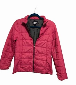 Lands End  Pink Full Zip Puffer Jacket Girls Size XL (16)Grey Inside Thumb Loops - Picture 1 of 15