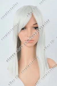 Parrucche dritte 50 cm argento grigio media lunghezza con borchie parrucche resistenti al calore - Foto 1 di 6