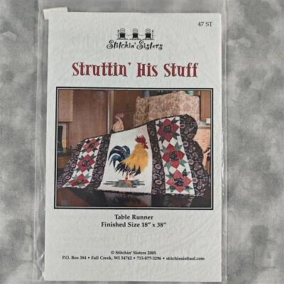 Stitchin Sisters "Struttin’ His Stuff" Table Runner Quilt Pattern Rooster 18x38" - Image 1 of 4