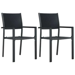 vidaXL Garden Chairs 2 pcs Black Plastic Rattan Look Durable - Picture 1 of 9