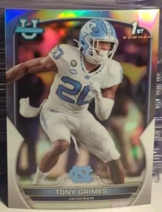 TONY GRIMES 2022 BOWMAN UNIVERSITY CHROME 1ST BOWMAN SILVER REFRACTOR UNC - Picture 1 of 2
