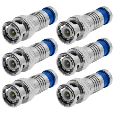 6 Pcs Premium BNC Male Compression Connector RG59 Coax Coaxial Cable CCTV Camera - Image 1 of 3