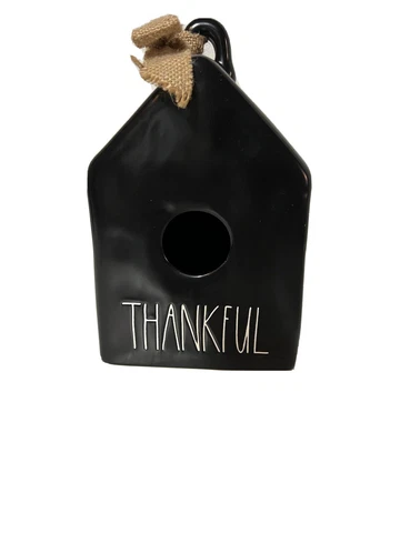 Rae Dunn ‘THANKFUL’ Birdhouse Matte Black Square Ceramic Birdhouse 2019 Release Cover