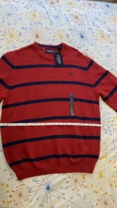 Suéter Para Hombre Chaps Clásico Cuello Redondo Talla L Nuevo Con Etiquetas Rayas Rojas - Imagen 1 de 7