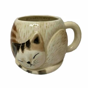 Natural Life "All you need is love and a cat” Ceramic Calico Cat 3D Coffee Mug - Picture 1 of 9