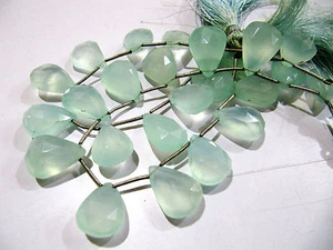 Natural Aqua Chalcedony Briolette Pear shape Bead 10x15 to 12x16mm Strand 8Inch - Picture 1 of 5